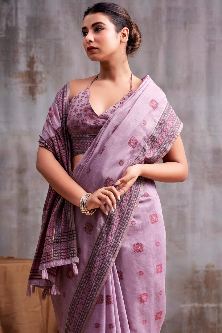 Dull Lavender Cotton Modal Silk Saree