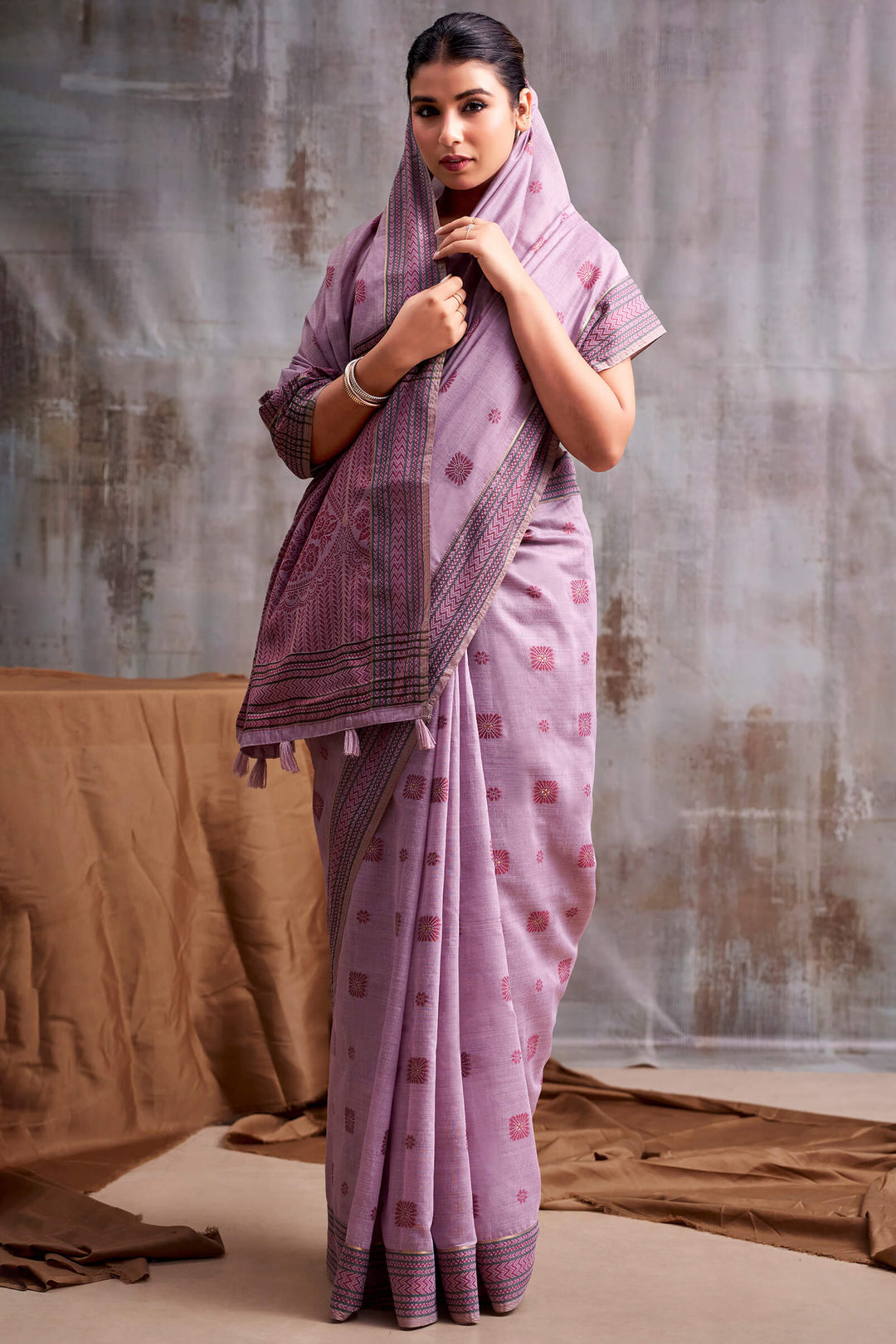 Dull Lavender Cotton Modal Silk Saree