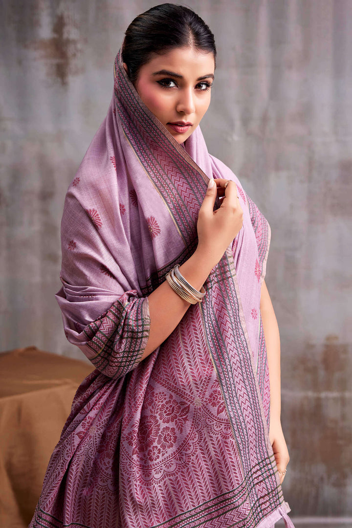 Dull Lavender Cotton Modal Silk Saree