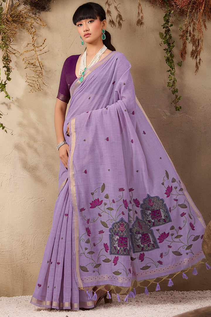 Dull Lavender Munga Cotton Silk Saree
