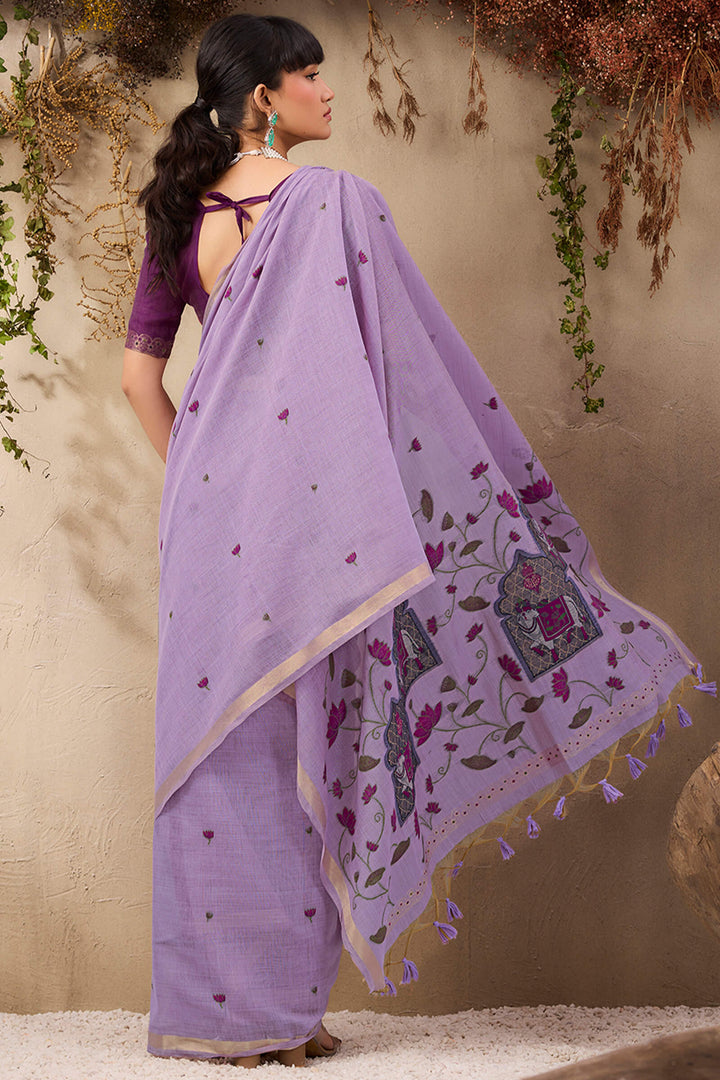 Dull Lavender Munga Cotton Silk Saree