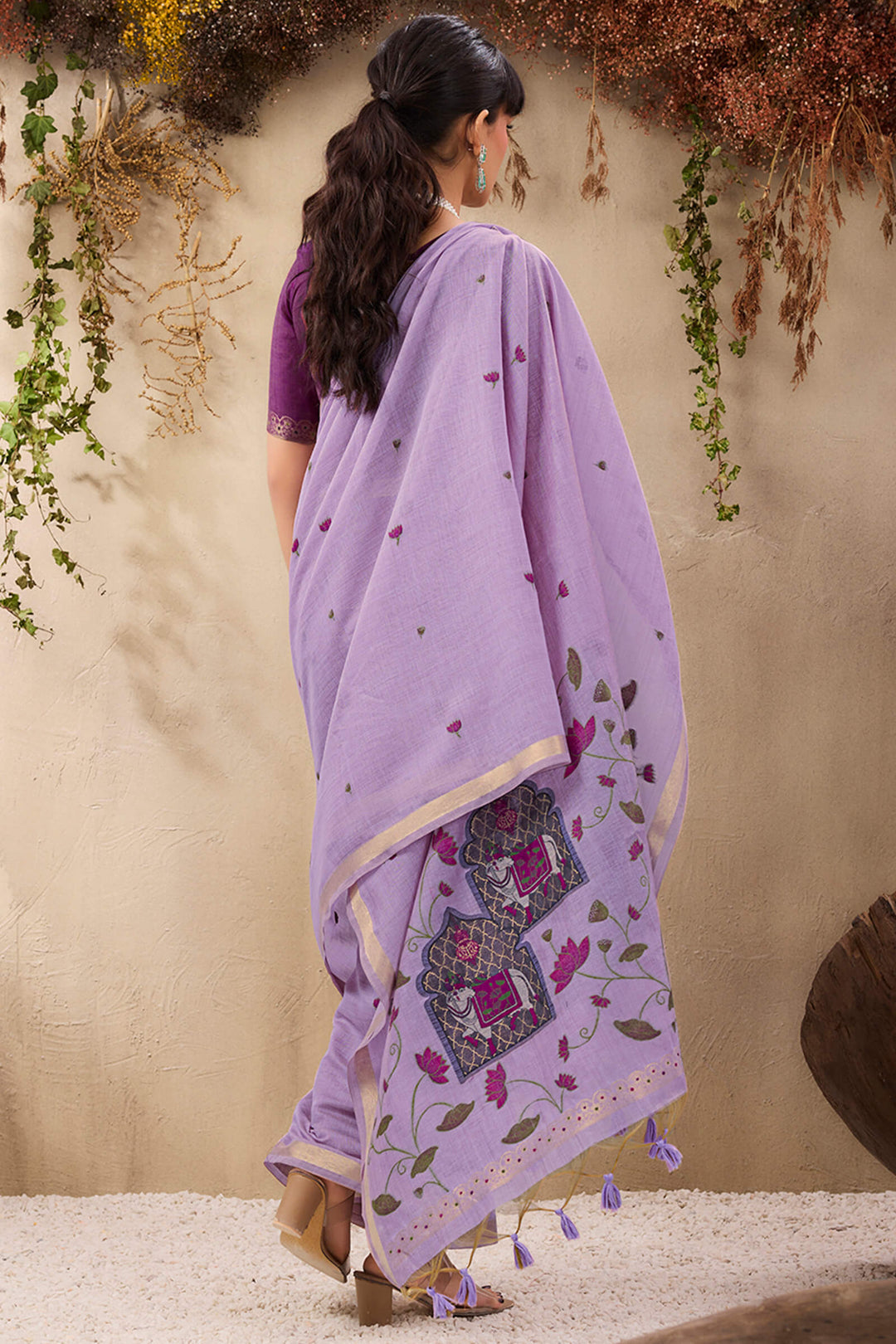 Dull Lavender Munga Cotton Silk Saree