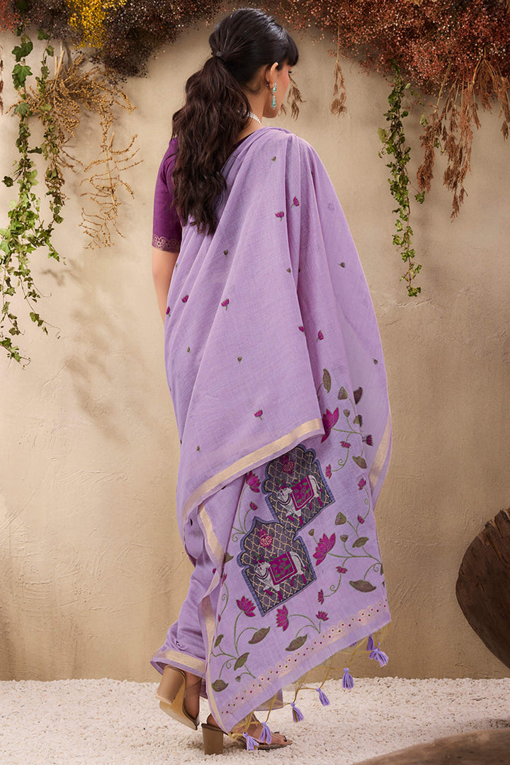 Dull Lavender Munga Cotton Silk Saree
