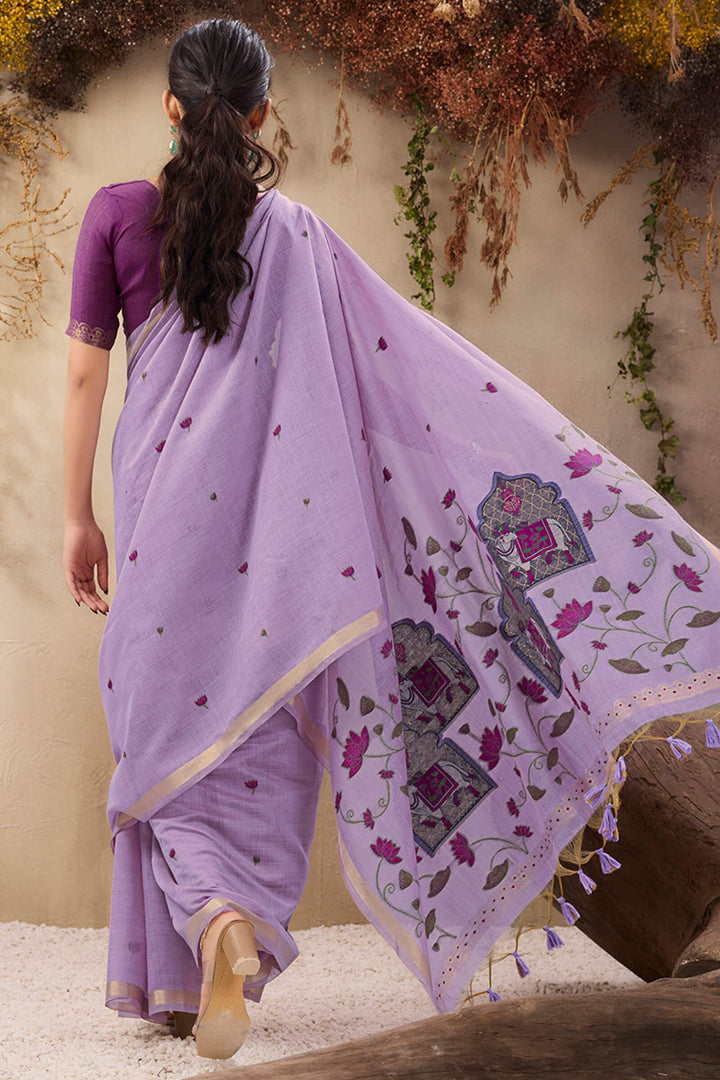 Dull Lavender Munga Cotton Silk Saree