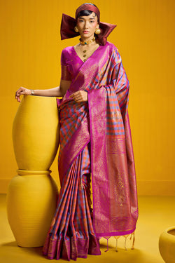 Dull Lavender Two tone Checks Banarasi Silk Saree