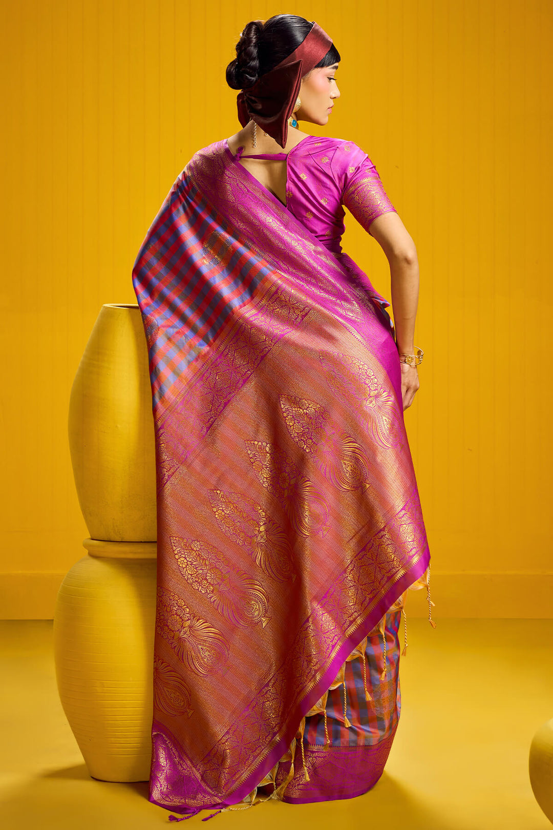 Dull Lavender Two tone Checks Banarasi Silk Saree