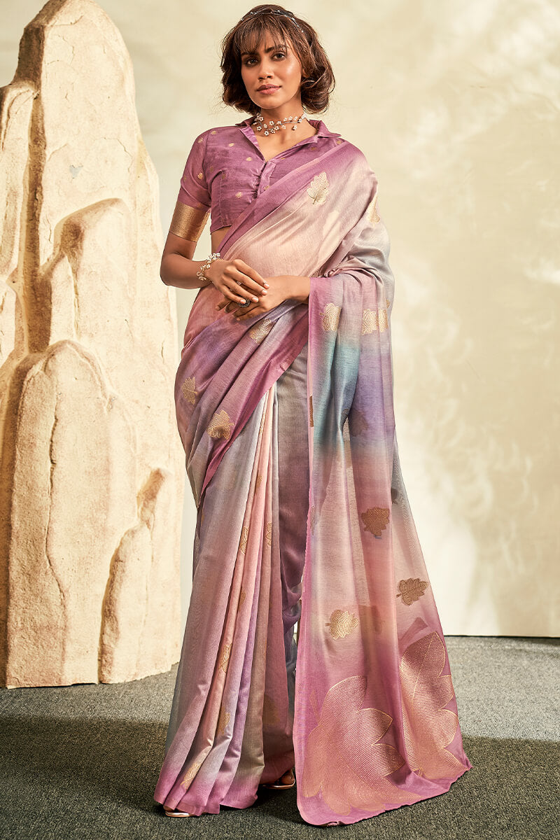 Dull Pink Handloom Banarasi Silk Saree