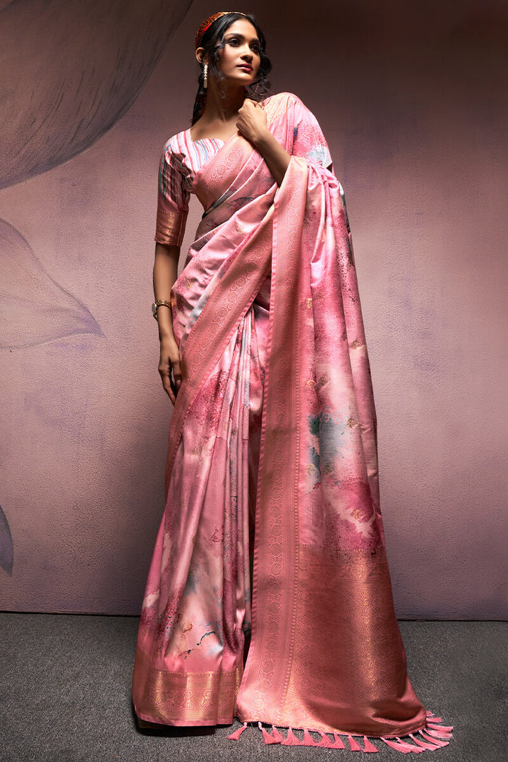 Dull Pink Printed Soft Silk Saree