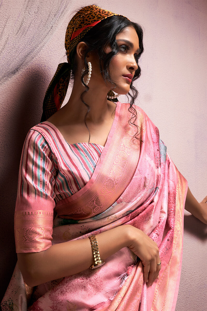 Dull Pink Printed Soft Silk Saree