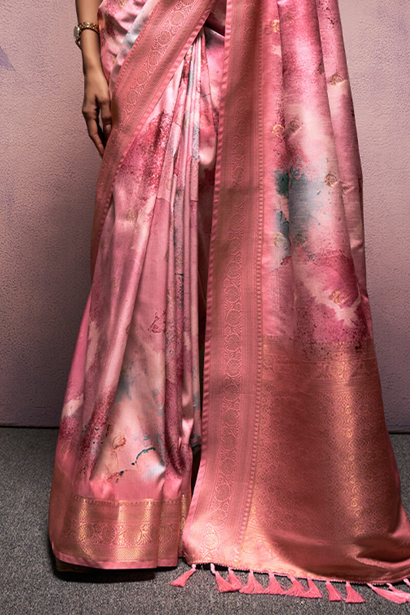 Dull Pink Printed Soft Silk Saree