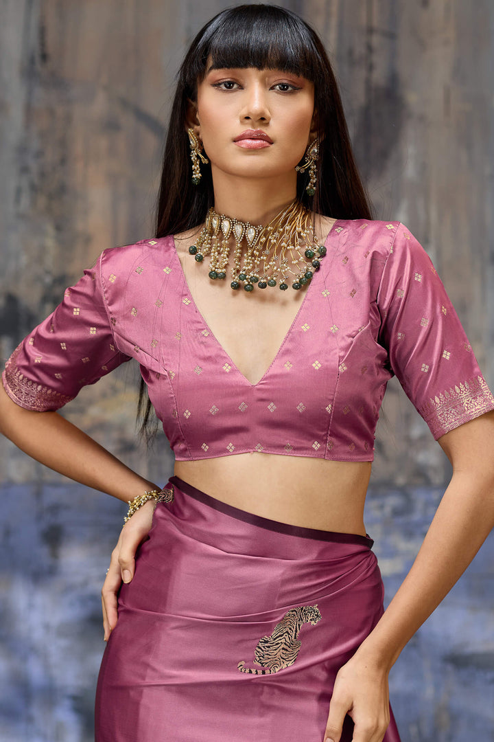 Dull Pink Zari woven Banarasi Satin Silk Saree