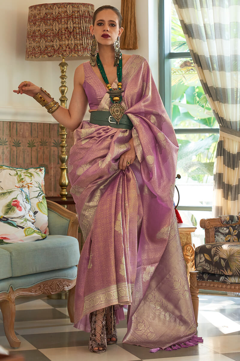 Dull Purple Banarasi Tissue silk Saree