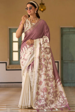 Dull Purple Tusser Silk Saree