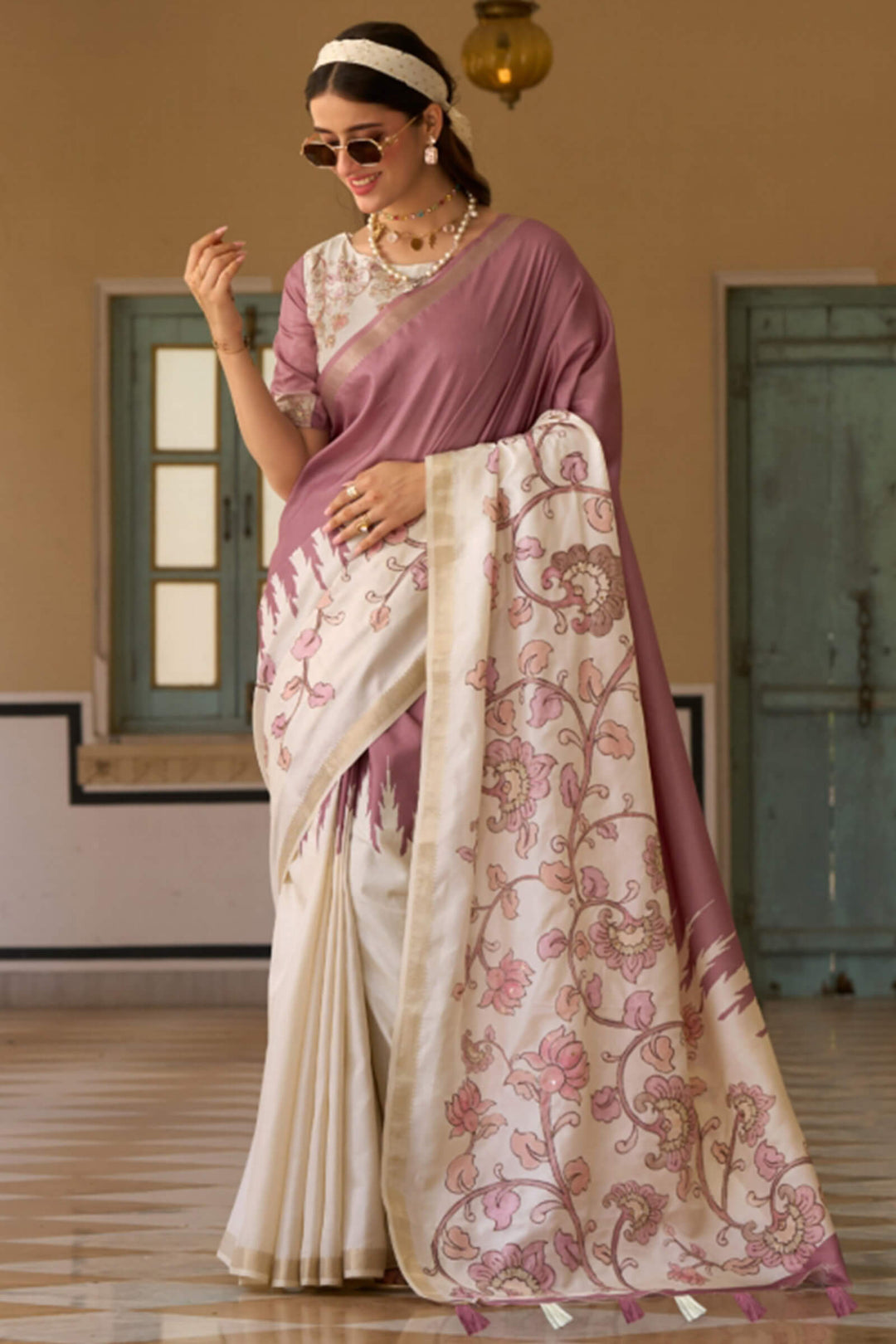 Dull Purple Tusser Silk Saree