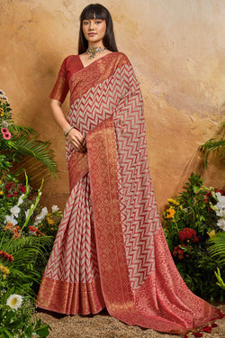 Dull Red Viscose Cotton Patola Silk Saree