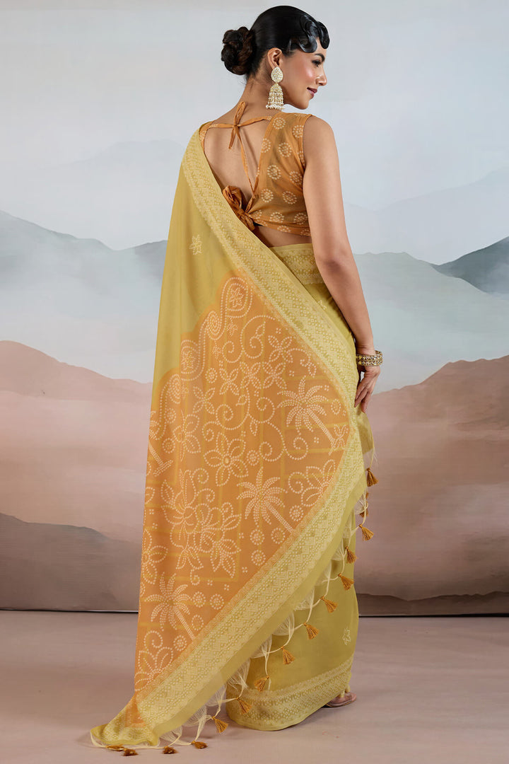 Dull Yellow Pure Cotton Viscose Silk Saree