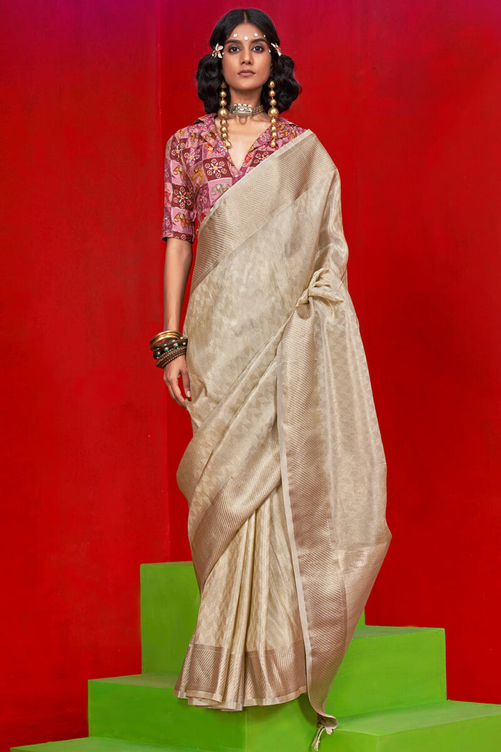 Dune Beige Banarasi Tissue Silk Saree