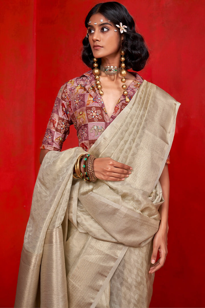 Dune Beige Banarasi Tissue Silk Saree