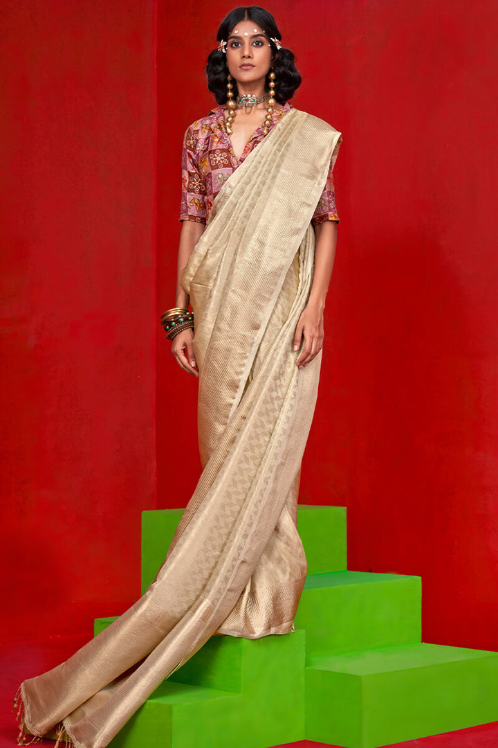 Dune Beige Banarasi Tissue Silk Saree