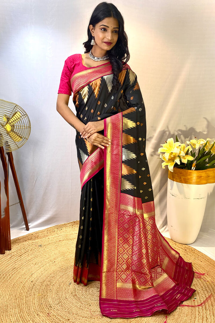 Dune Black Zari Woven Banarasi Silk Saree