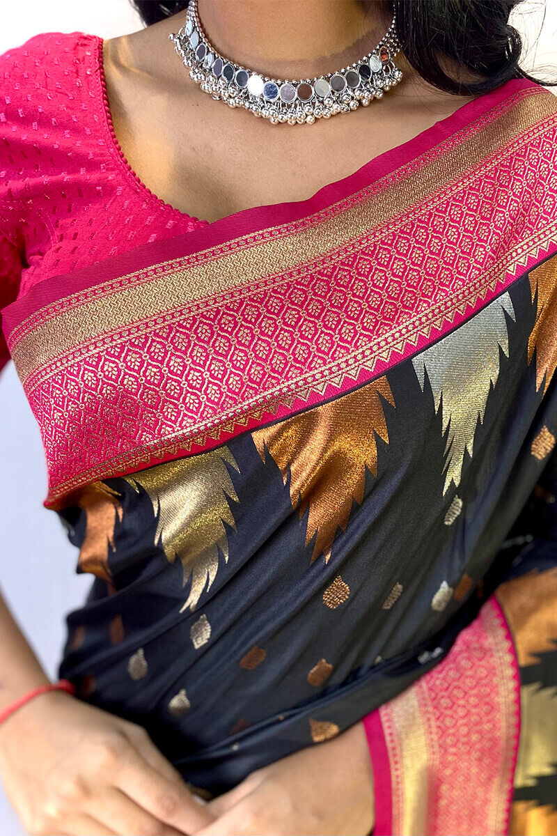 Dune Black Zari Woven Banarasi Silk Saree