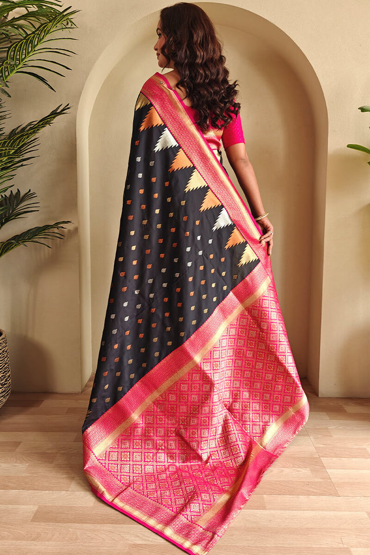 Dune Black Zari Woven Banarasi Silk Saree