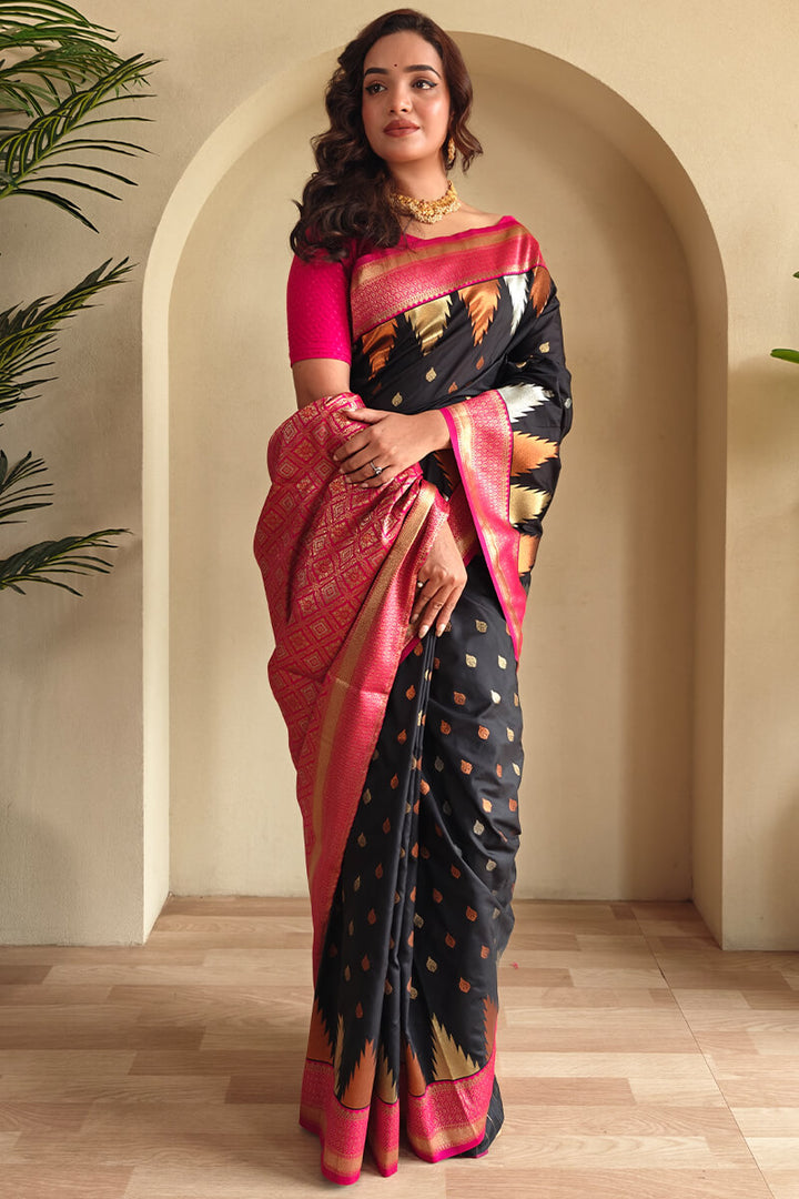 Dune Black Zari Woven Banarasi Silk Saree