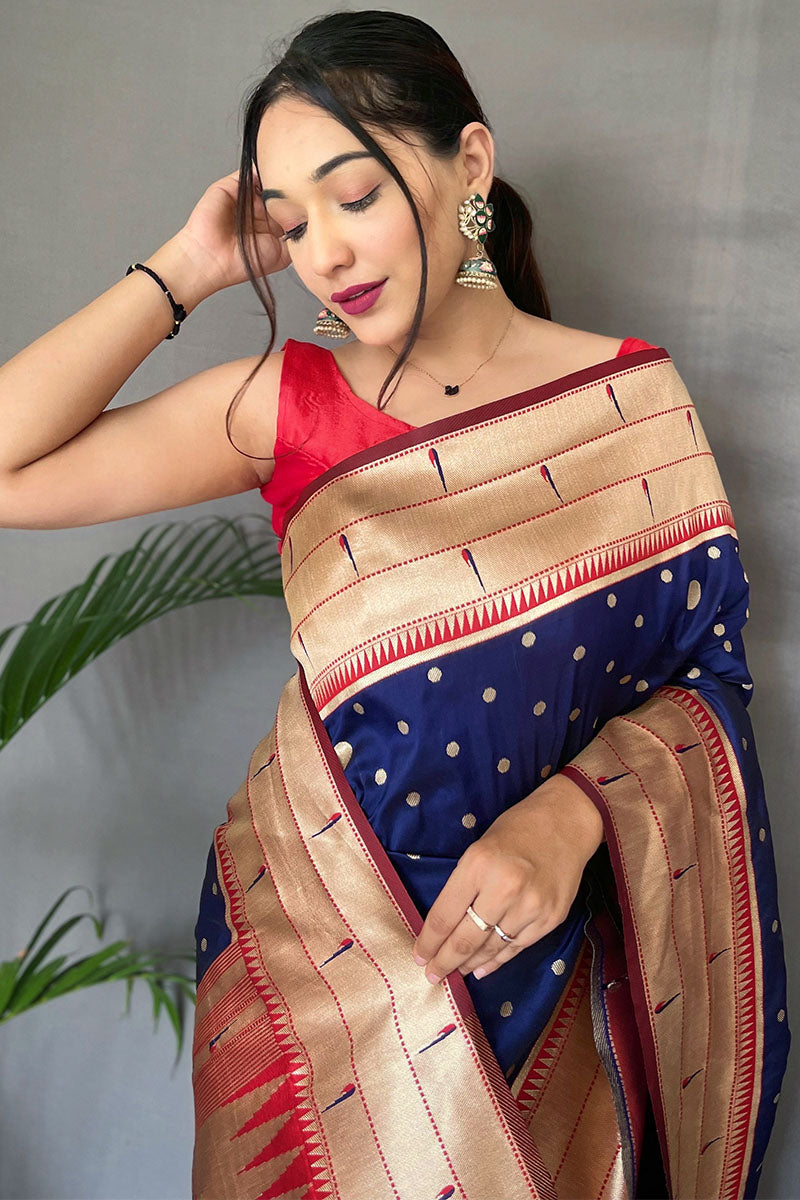 Dusk Blue Paithani Silk Saree