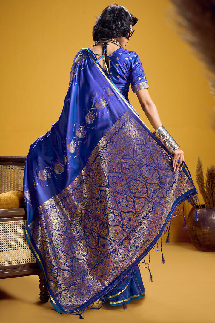 Dusk Blue Zari Woven Banarasi Satin Silk Saree