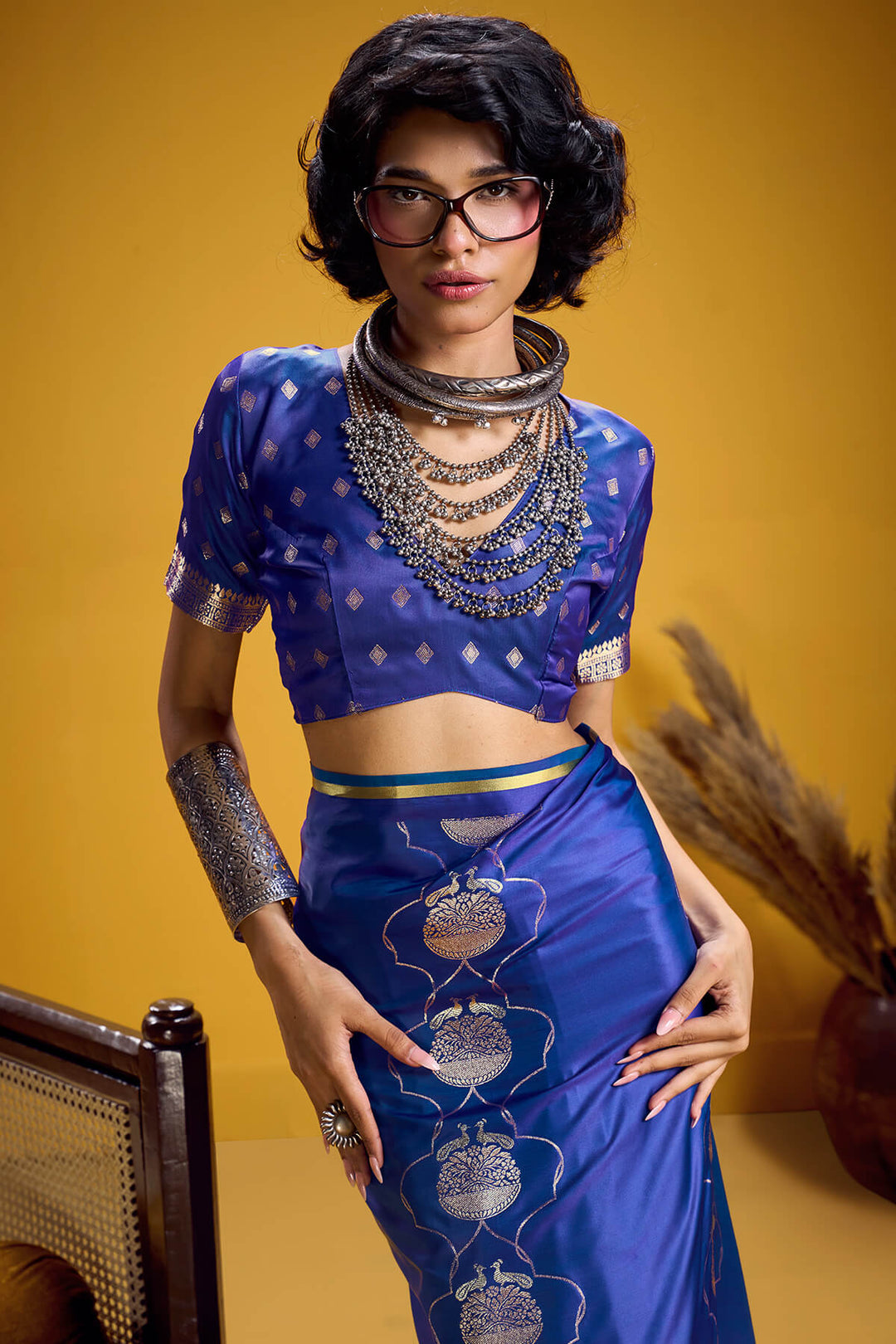 Dusk Blue Zari Woven Banarasi Satin Silk Saree