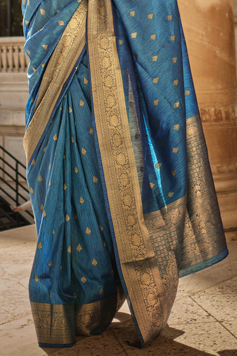 Dusk Blue Zari Woven Banarasi Silk Saree