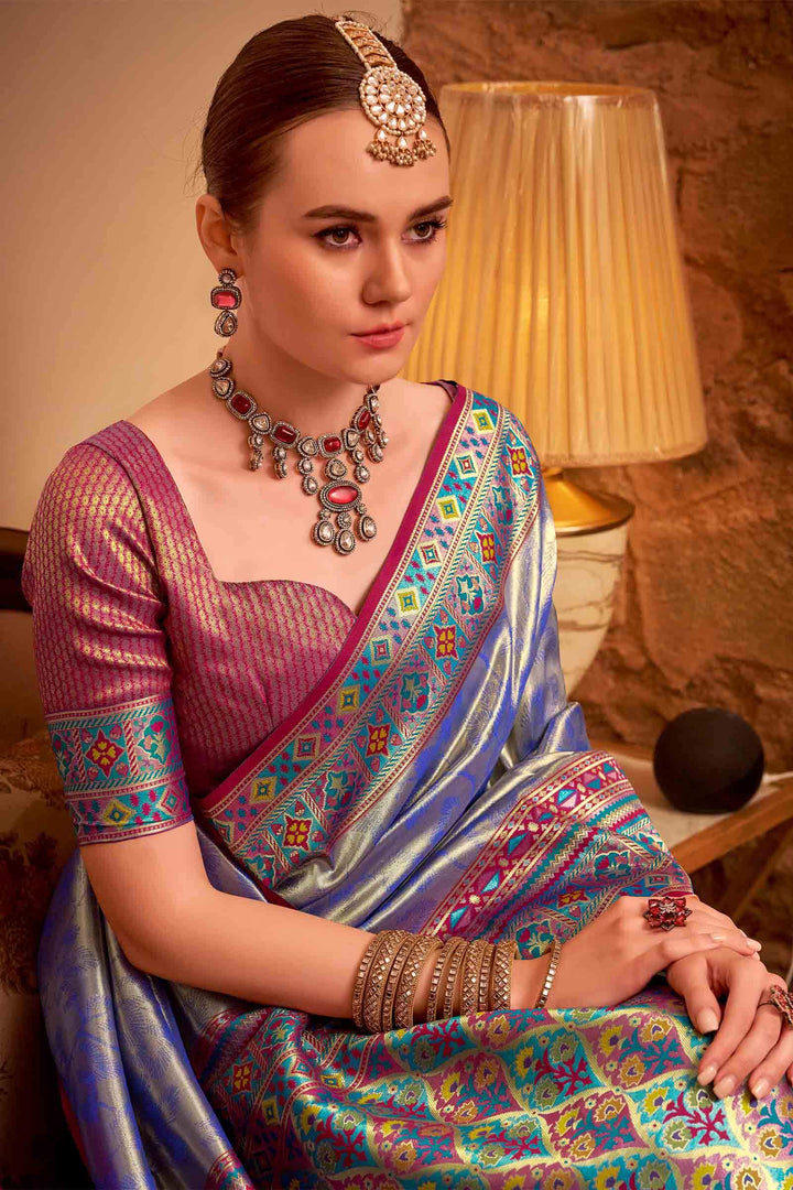 Dusky Blue Banarasi Tissue Silk Saree