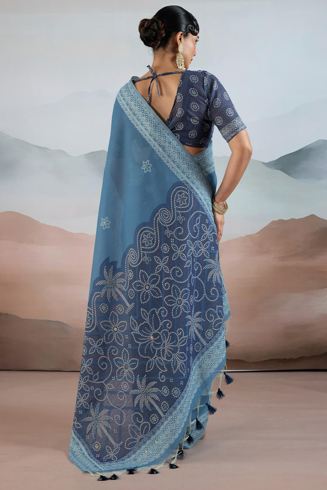 Dusky Blue Pure Cotton Viscose Silk Saree
