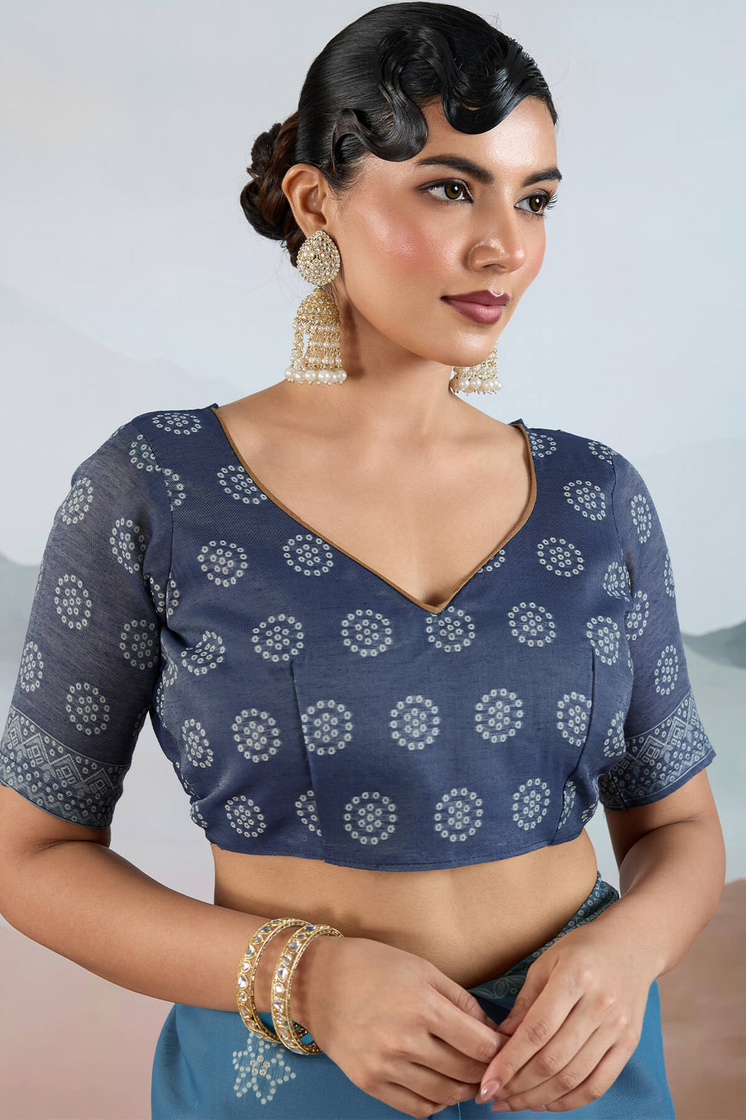 Dusky Blue Pure Cotton Viscose Silk Saree