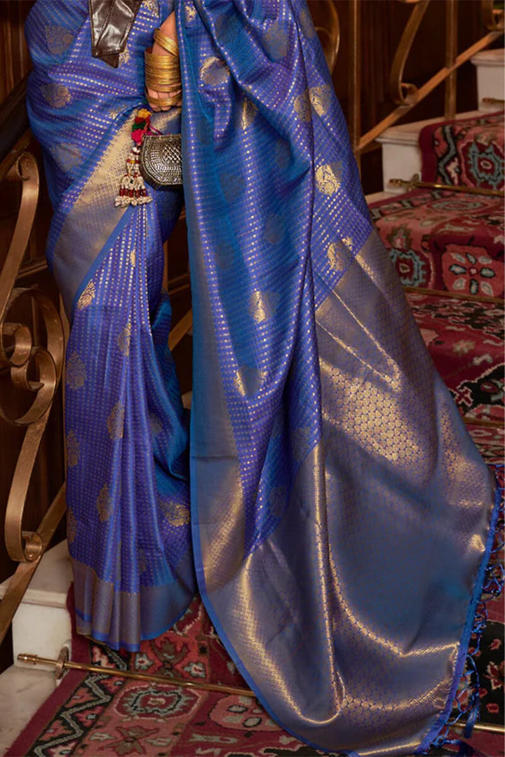 Dusky Blue Zari Woven Kanjivaram Silk Saree