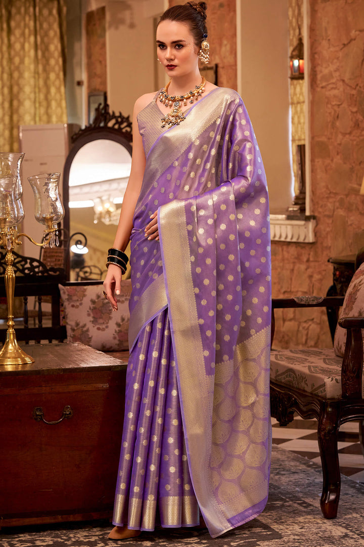 Dusky Purple Banarasi Tissue Silk Saree
