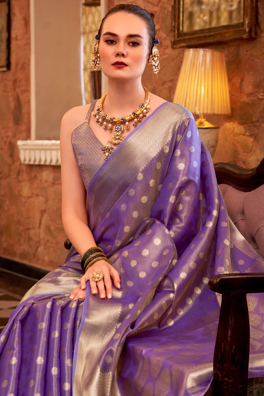 Dusky Purple Banarasi Tissue Silk Saree