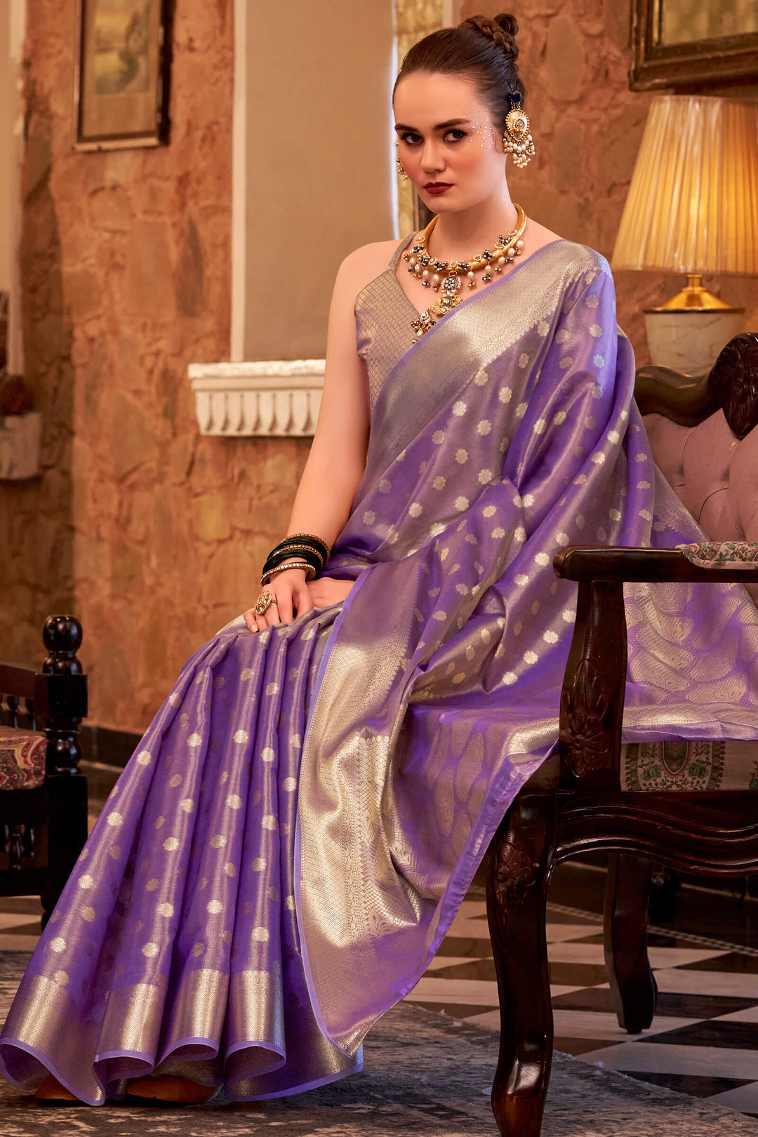 Dusky Purple Banarasi Tissue Silk Saree