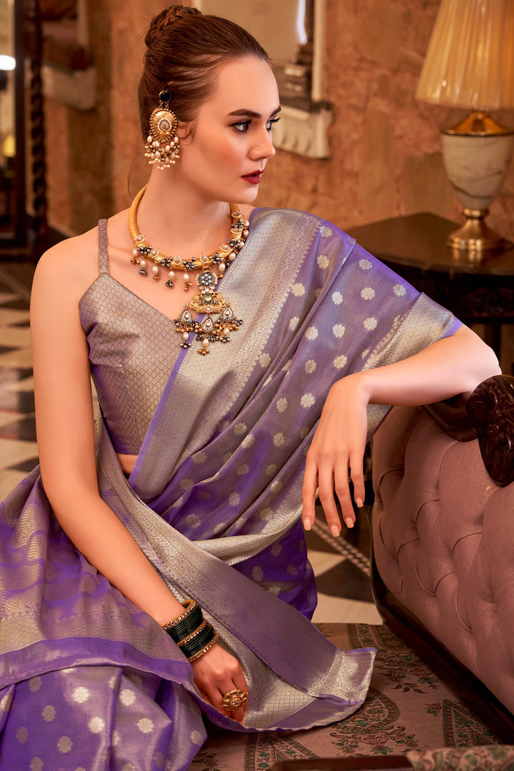 Dusky Purple Banarasi Tissue Silk Saree