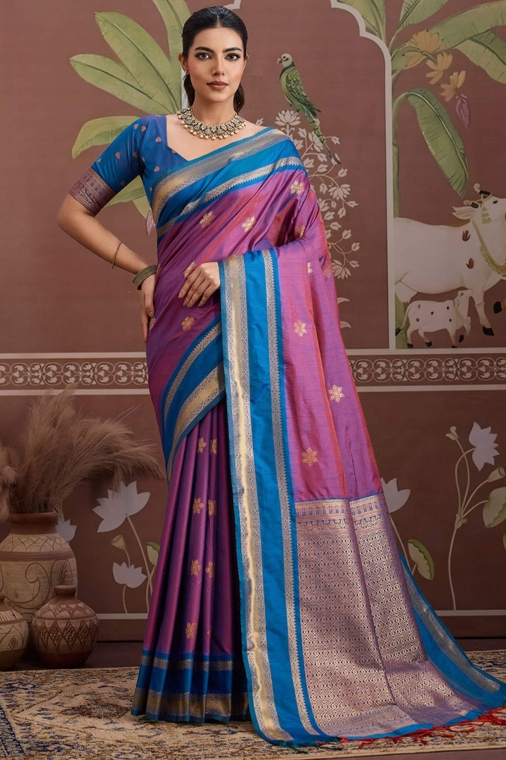 Dusky Purple Banarasi Tussar Silk Saree