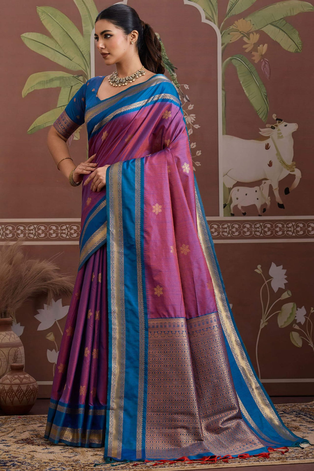 Dusky Purple Banarasi Tussar Silk Saree