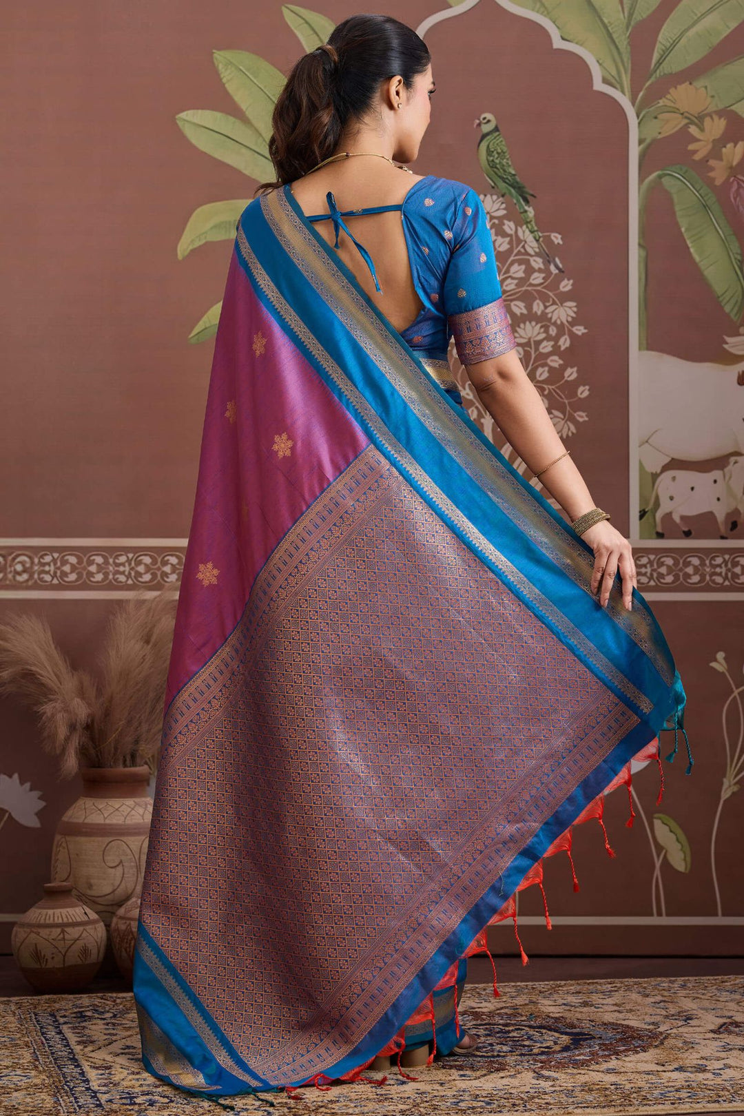 Dusky Purple Banarasi Tussar Silk Saree