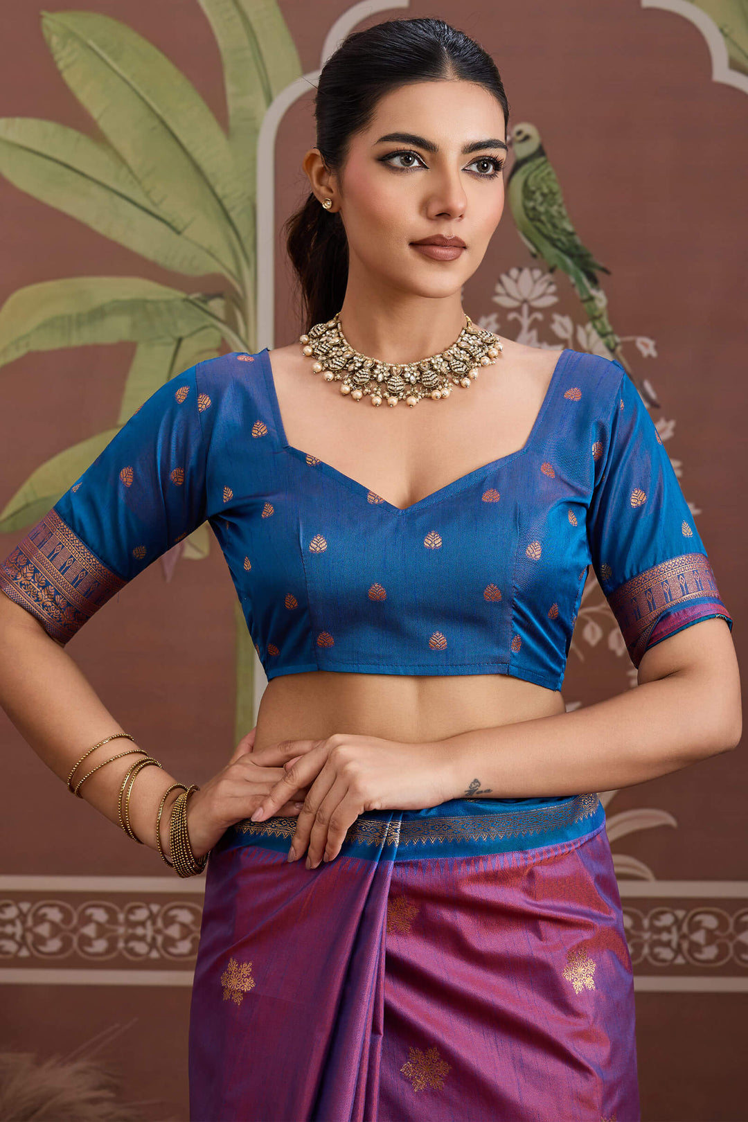 Dusky Purple Banarasi Tussar Silk Saree