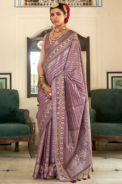 Dusky Purple Digital Printed Soft Silk Saree