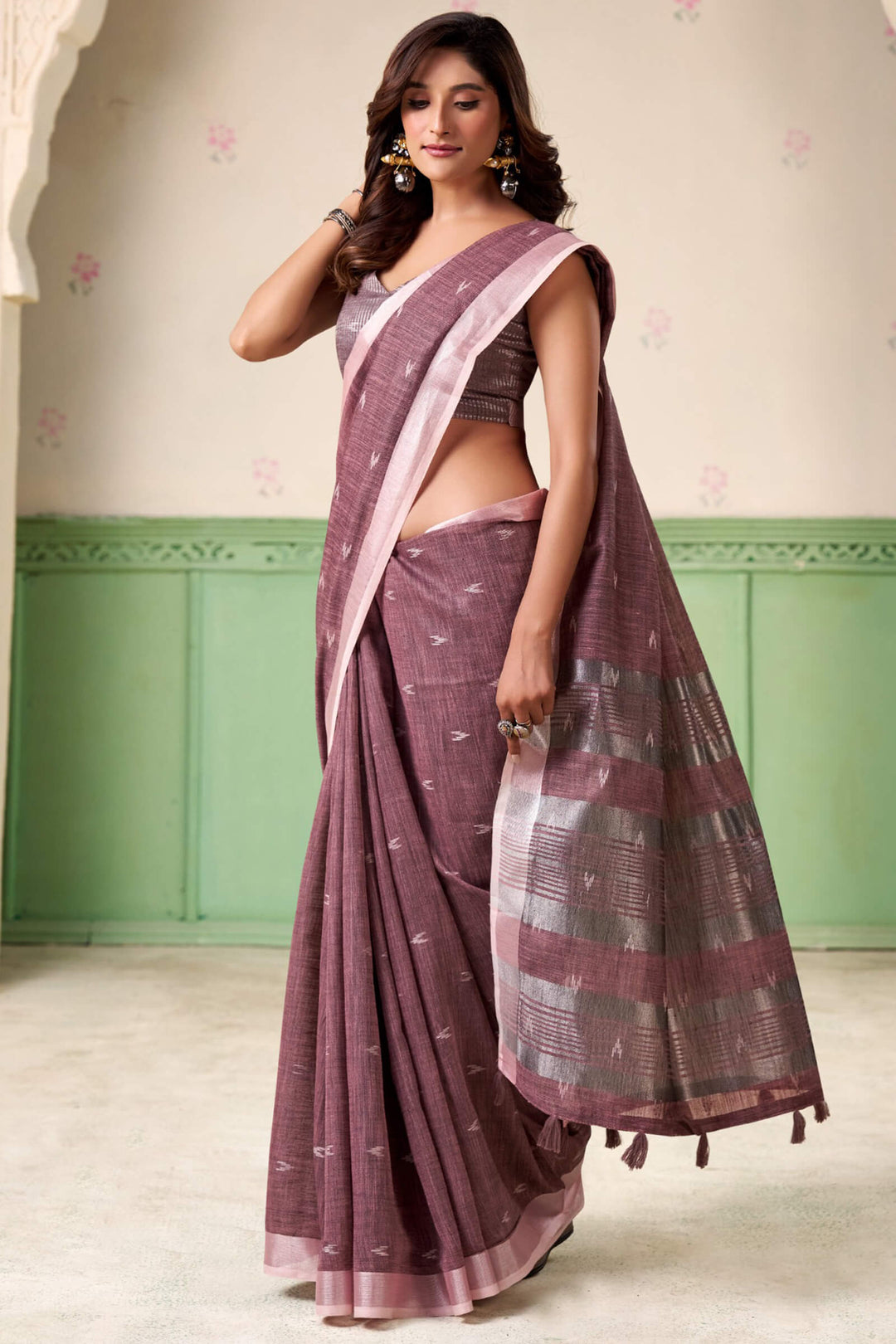 Dusky Purple Linen Silk Saree