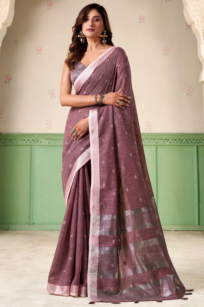 Dusky Purple Linen Silk Saree