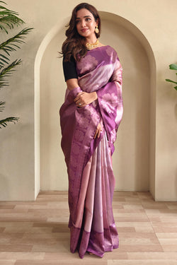 Dusky Purple Silver Zari Woven Printed Silk Saree