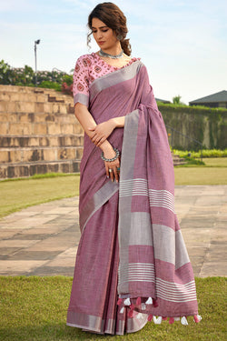 Dusky Purple Soft Linen Silk Saree