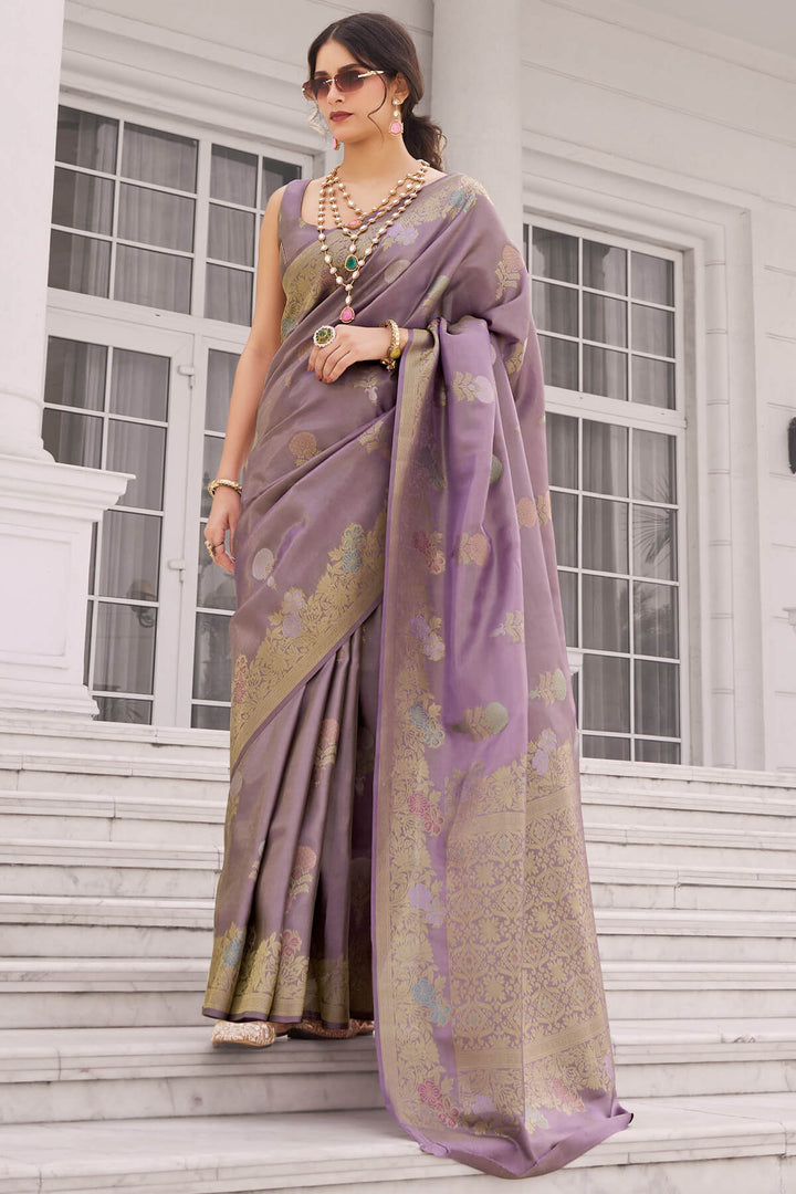Dusky Purple Zari Woven Banarasi Tissue Silk Saree