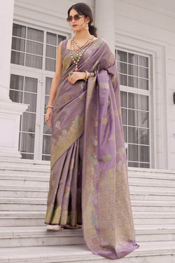 Dusky Purple Zari Woven Banarasi Tissue Silk Saree